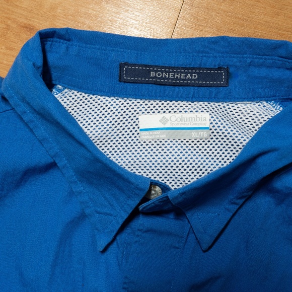 Columbia PFG Shirt Mens X-Large Blue Bonehead Fishing Short Sleeve Button-Down - Picture 5 of 5